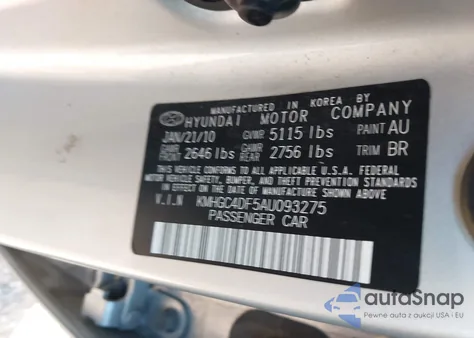 2010 Hyundai Genesis 4.6L from USA, damaged, VIN KMHGC4DF5AU093275